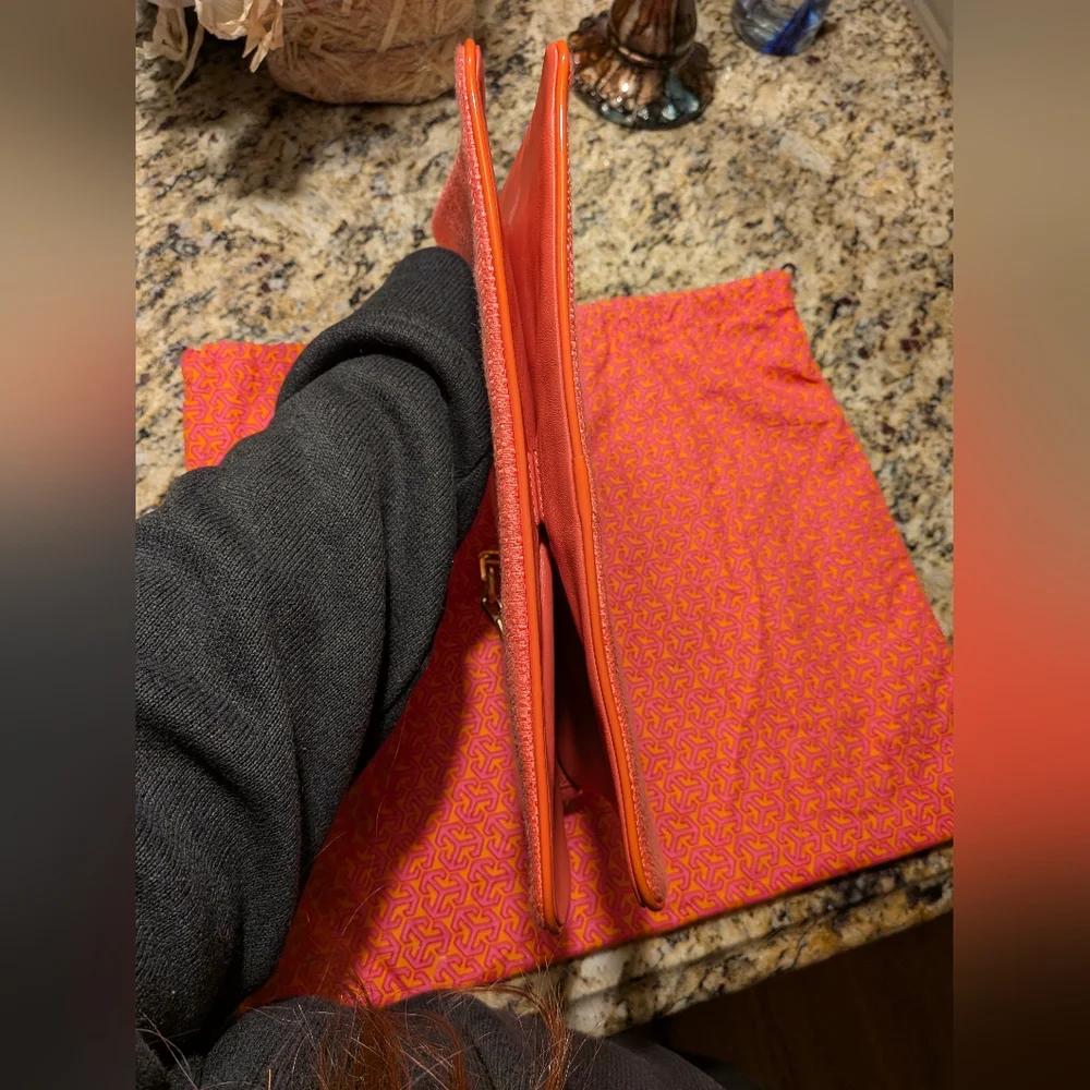 Tory Burch Pink Coral Purse Clutch with Gold Accents - Picture 14 of 16